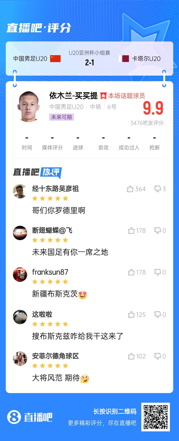  依木蘭+陳澤仕泰山中場(chǎng)連線！19歲依木蘭獲封：新疆布斯克茨！