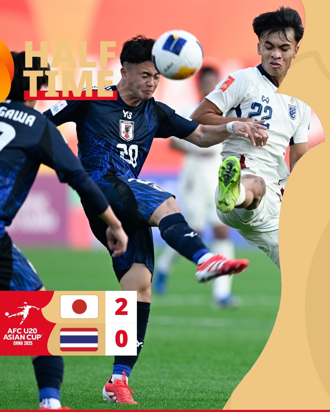  半場(chǎng)-日本U20 2-0領(lǐng)先泰國(guó)U20，石井久繼破門+中柱 泰國(guó)0射正