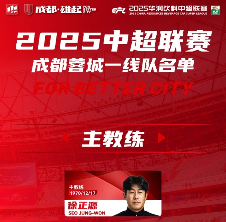  成都蓉城一線隊(duì)大名單出爐！