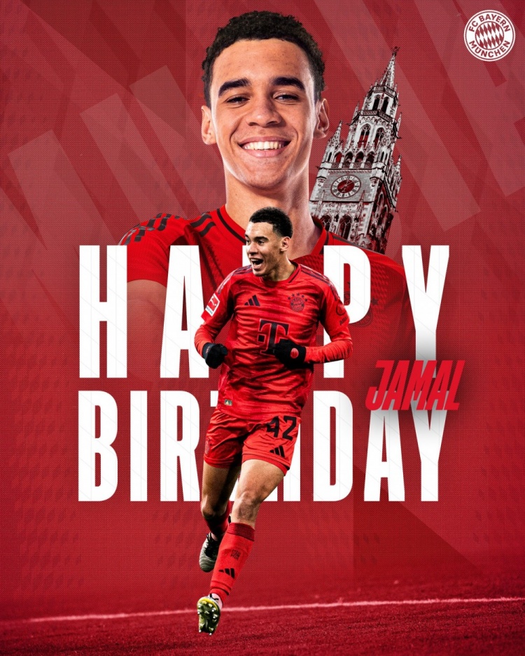  拜仁官方祝穆西亞拉22歲生日快樂，加盟至今出戰(zhàn)196次獲59球38助