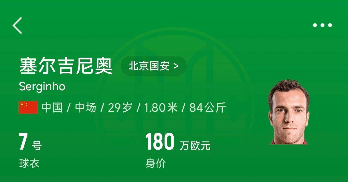  180萬(wàn)歐！塞爾吉尼奧成為中國(guó)身價(jià)最高的球員，武磊120萬(wàn)歐第2