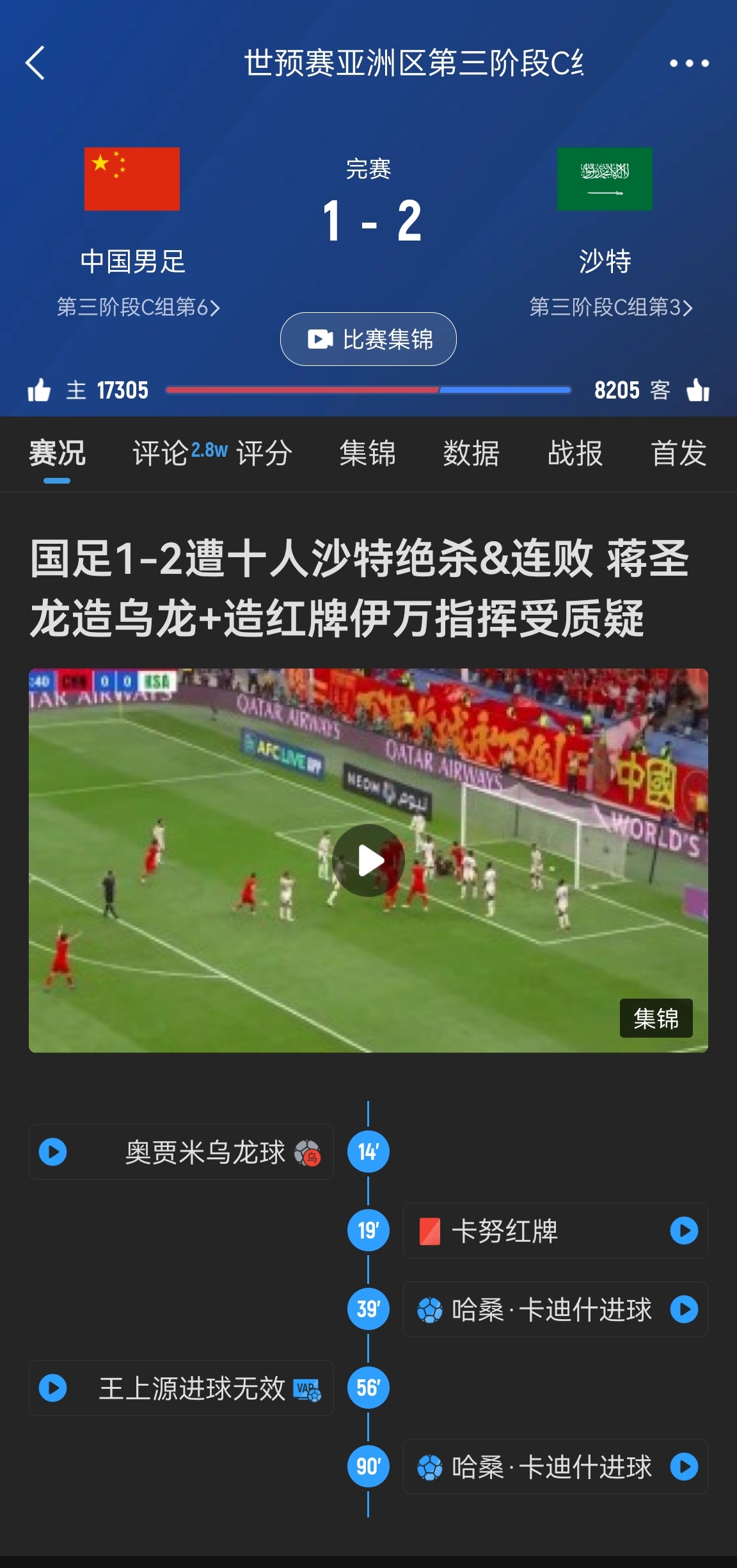  今天什么劇本？首戰(zhàn)沙特也是半場紅牌+蔣光太傷退，最后國足被翻
