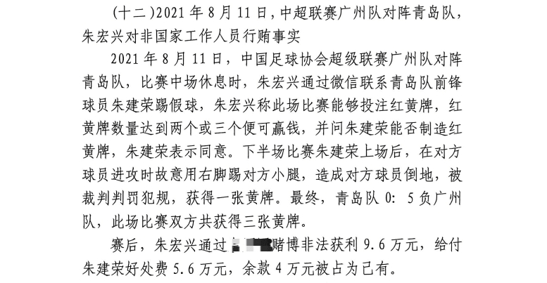  網(wǎng)傳判決書(shū)：青島球員朱建榮故意踢對(duì)方小腿，染黃收5.6萬(wàn)好處費(fèi)