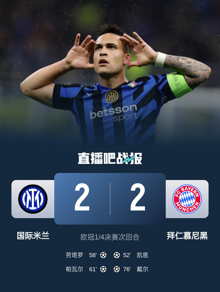  黑色3分鐘！拜仁3分鐘丟2球遭國米淘汰 去年3分鐘丟2球遭皇馬絕殺